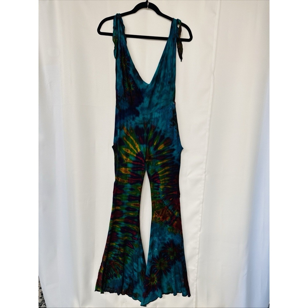 NWT Vtg Jayli Overalls Sz S Flair Leg Tie Shoulder Hip Cutout Hippie Festival